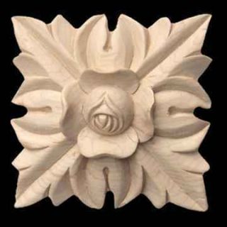 Hand carved rose flower applique / rosette / onlay maple 3 1/4