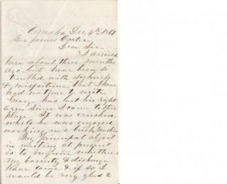 1867 Omaha Nebraska Lost Right Arm in Brick Machine Letter James