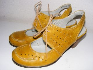 Fidji Mustard Yellow Heels Sling Back Lace Up Cut Out Shoe Women 41 10