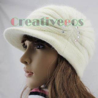  Visor Lady Winter Snow Wool Folds Knit Hat Warmer Beanie Angora