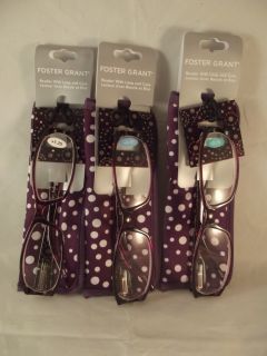Foster Grant Reader Reading Glasses with Loop and Case Purple Crystals