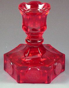 Fostoria Coin Glass Ruby Low Candle Holder Candlestick