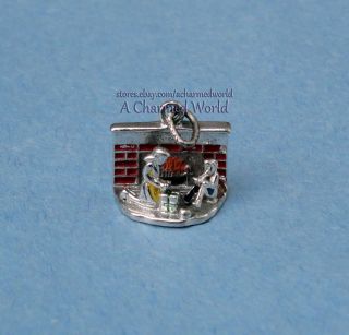  Enamel Sterling Silver Mantle Fireplace Christmas Morning Charm