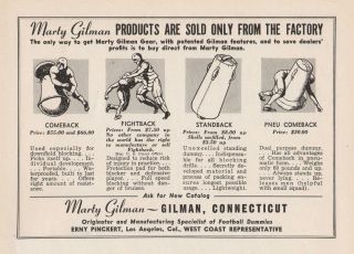 Odd Vintage 1940 Gilman Football Blocking Tackling Dummy Print Ad