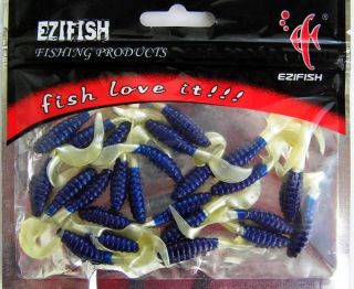 EZFish Trout Crappie Panfish Curl Tail Worms 24 Pc NEW Purple