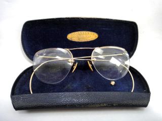  Gold Wire Frame Glasses w Case H F Freeman West Chester PA