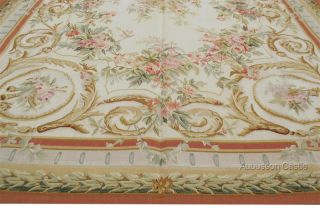 10 AUBUSSON RUG ~ PINK ROSES & CREAM BACKGROUND