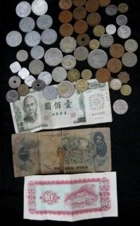 Foreign Paper money and Coin Lot Singapore Hong Kong Taiwan 1 Silver