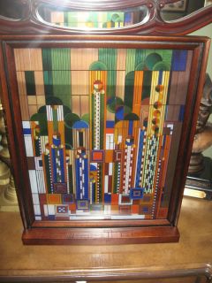 Frank Lloyd Wright   Saguaro   Wood Framed Stained Glass Panel   Art