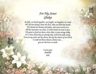 Personalized Sister Friend Poem Print for My Sister