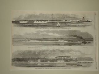  1861 Harpers Weekly, Fort Moultrie, Morris Island, Fort Johnson matted
