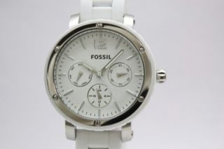 fossil women multifunction steel white silicone wrapped band watch