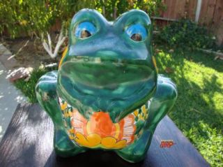 Talavera Ceramic Garden Frog Planter Mexican Fine Art Painting Pottery