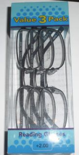 FOSTER GRANT METAL READING GLASSES 200 VALUE 3 PACK NEW IN BOX