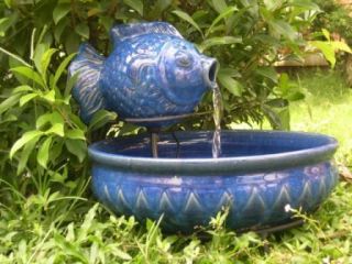  Blue Glazed Fish Solar Fountain
