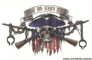 Skull Guns American Live Free or Die Brand New Design Temporary