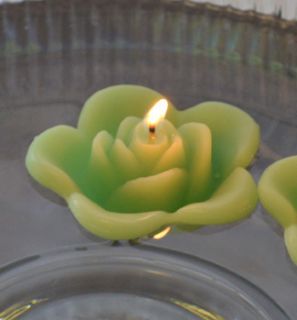12 Lime Green Floating Rose Wedding Candles for Table Centerpiece and