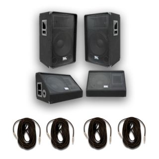 Pair 15 PA SPEAKERS & 15 Inch FLOOR MONITORS w/Cables