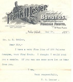 Frank H Lester Bananas Foreign Fruits 97 Park Place New York