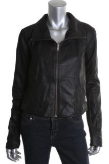 Fringe New Black Leather Long Sleeve Full Zip Lined Cropped Jacket L