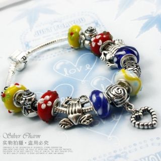 New Hot European Silver Bracelet Style with Frog Charm and Colorful