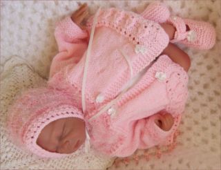 Baby or Reborn Knitting Pattern Gabby Set Matinee Coat Bonnet Shoes