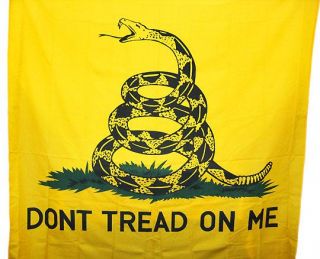 this bright yellow shower curtain features the gadsden flag with
