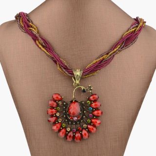 Gallant Retro Peacock Bohemia Metallic Glass Beads Necklace Pendant