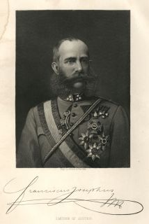 Franz Joseph I of Austria Portrait Authentic 1883 Steel Plate