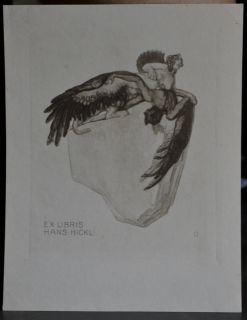 Franz Von Bayros Bookplate of Hans Hickl Icarus