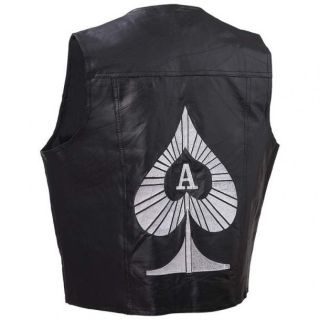  Black Leather Biker Motorcycle Vest Ace of Spades Patch Large