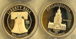 Liberty Bell Independence Hall 24 KT Gold Coin 1753