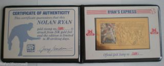 Nolan Ryan Express 23kt Gold Stamp w Book COA 12881