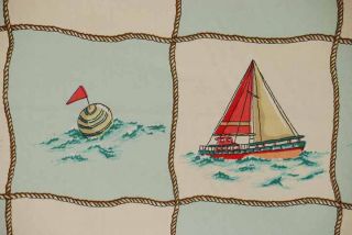Duralee Seafarer Aqua Cream Sailboat Nautical Drapery Upholstery