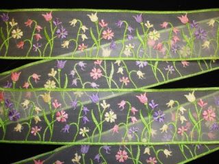 Tulip Flower Garden Sheer Embroidered Fabric Trim 5Yard