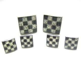 Diamond Dusted Checkered Tux Tuxedo Cufflinks Stud Set