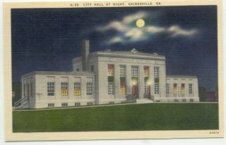 Gainesville GA City Hall at Night Linen Postcard Georgia