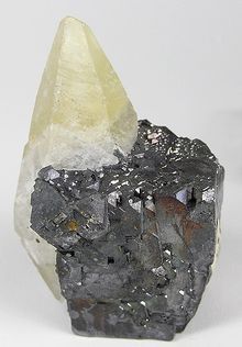 Cubic galena with calcite from the tri state district (size 5.1 x 3.2