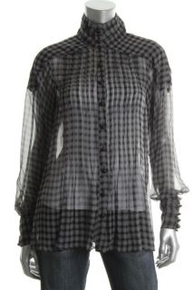 Frock by Tracy Reese New Black Gingham Plaid Long Sleeve Button Down
