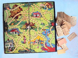1920s Uncle Wiggily Board Game Board and Playing Cards