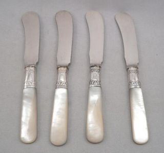 Antique Mother of Pearl Sterling Handle Butter Knives Knife