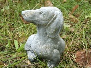 Vintage Cement Daschund Dog Garden Statue Weathered Concrete Flaked