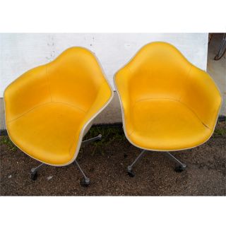Vintage Upholstered Herman Miller Shell Arm Chairs