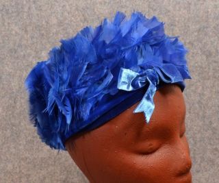 Vintage Womens Hat Blue Feather Frank Palmer Mad Men 1950