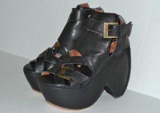 Gee Wawa Claw Shannon Black Leather Platform Sandals Sz 7 7 5 NWB $