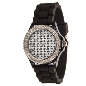 geneva silicone watch black w houndstooth face new
