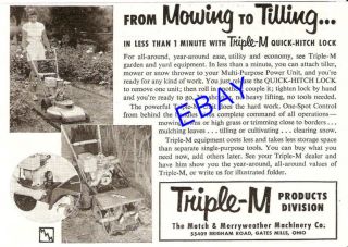 1954 Triple M Combo Mower Tiller Ad Gates Mills Ohio