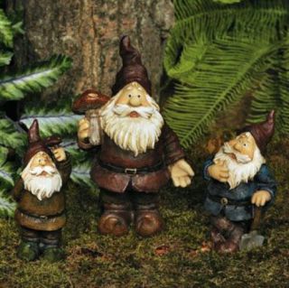 set of 3 classic garden gnomes statues yard art