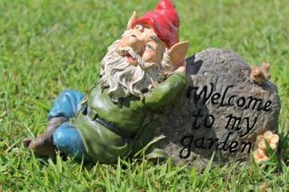 Welcome to My Garden Outdoor Gnome Statue Fairy Garden Decor