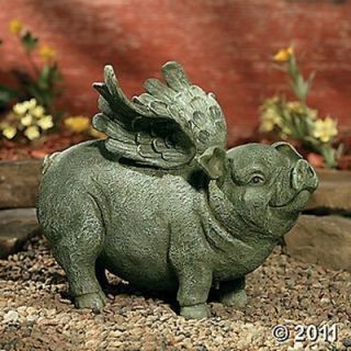Unique Flying Pig Garden Statue with Weathered Stone Finish New
